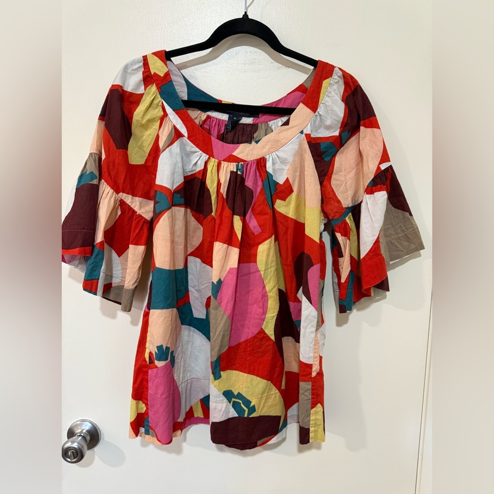 French Connection Women's pullover flowy top multicolor abstract pattern Size 12